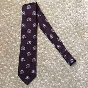 DRAKE'S Michael Plum Tie Tipped, Skull and Crossbones Crest Motif